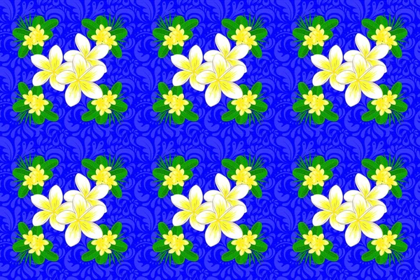 Modello Senza Cuciture Raster Uno Sfondo Blu Bellissimi Fiori Plumeria — Foto Stock