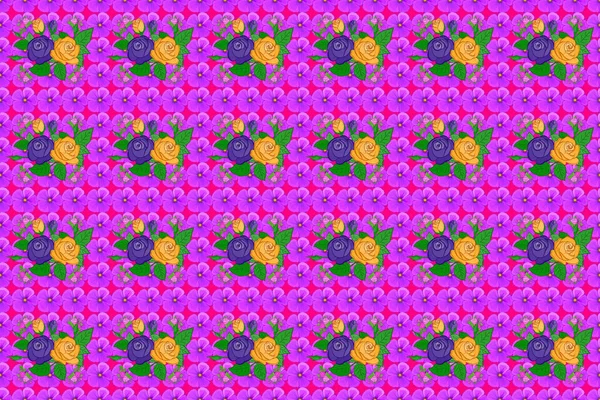 Raster Illüstrasyonu Eflatun Bir Arka Planda Gül Çiçekleri Yeşil Yapraklarla — Stok fotoğraf