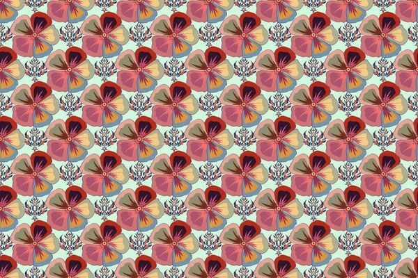 Nahtloses Muster Mit Dekorativen Sommerblumen Roten Lila Und Grauen Farben — Stockfoto