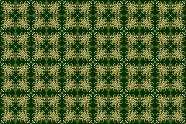 Elemente Viktorianischen Stil Vor Grünem Hintergrund Goldenes Florales Nahtloses Muster — Stockfoto