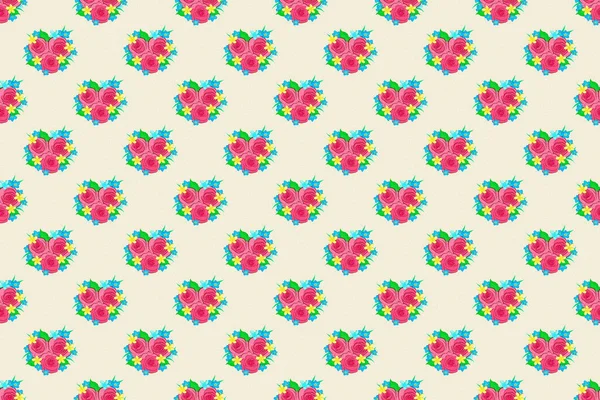 Raster Seamless Background Pattern Stylized Rose Flowers Green Leaves Pink — Stock Photo, Image