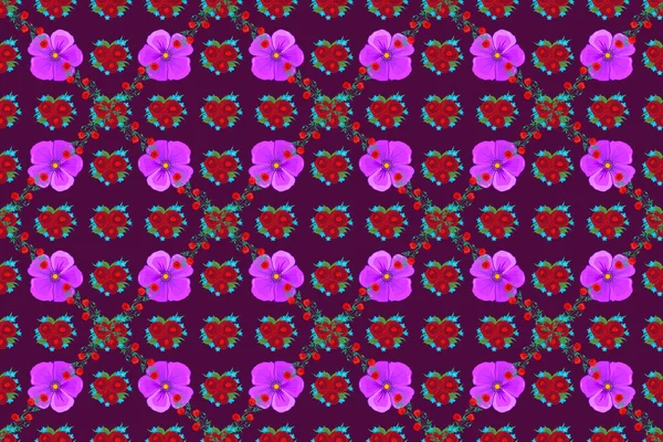 Fundo Floral Padrão Raster Sem Costura Fundo Roxo Com Flores — Fotografia de Stock