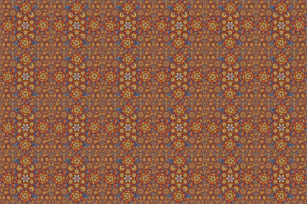 Naadloze Achtergrond Blauw Bruin Oranje Ornament Bloemen Naadloos Patroon Wallpaper — Stockfoto