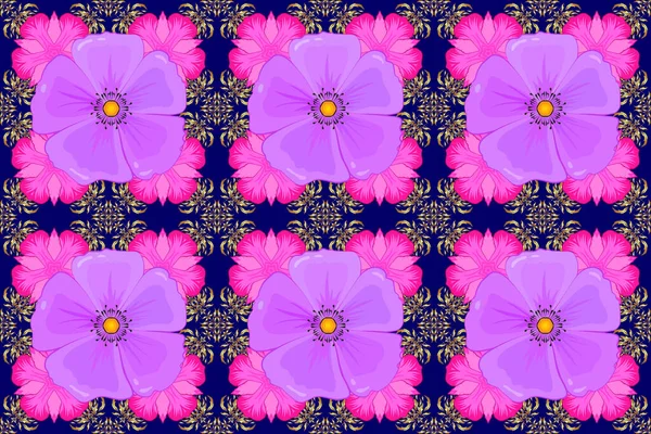 Растрова Ілюстрація Традиційний Індійський Квітковий Візерунок Квітами Мотелю Рожевому Синьому — стокове фото