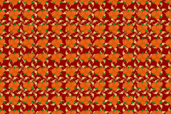 赤を基調としたシームレスな手描きのラスターバラの花模様 — ストック写真