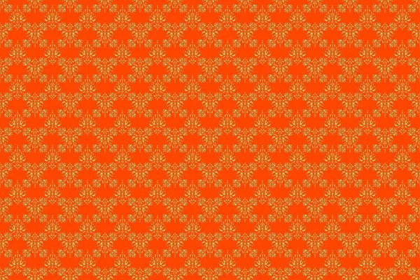 Растровая Иллюстрация Бесшовное Растровое Изображение Элементов Золотом Цвете Оранжевом Фоне — стоковое фото