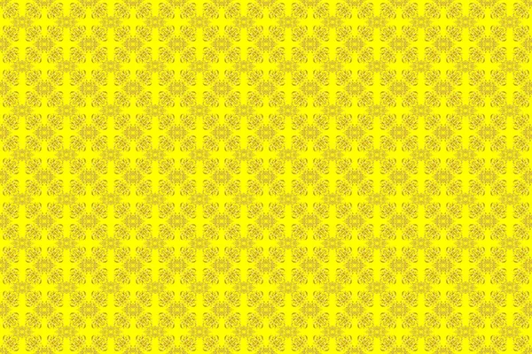 Abstraktes Rasternahtloses Muster Mit Goldenen Ornamenten Auf Gelbem Hintergrund Vintage — Stockfoto