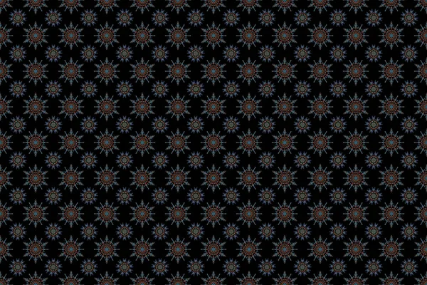 Digital hand drawn of element in the clean, whimsical and modern surface pattern on black background in blue and gray colors. Raster snowflakes and christmas winter pattern.