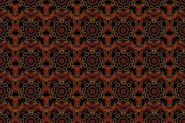 東洋の花飾り 黒の背景に赤い飾りのラスターシームレスなパターン カーペット 壁紙や任意の表面のためのテンプレート — ストック写真