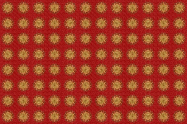 Golden Mandala Red Background Raster Illustration Rich Ethnic Striped Seamless — Stock Photo, Image