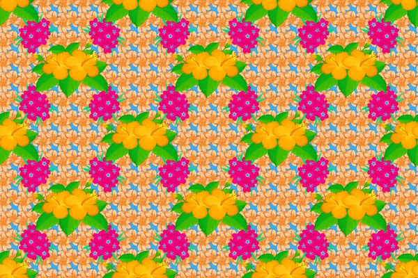 Sömlös Blommönster Med Stiliserade Hibiskus Blommor Blå Bakgrund Rasterillustration — Stockfoto