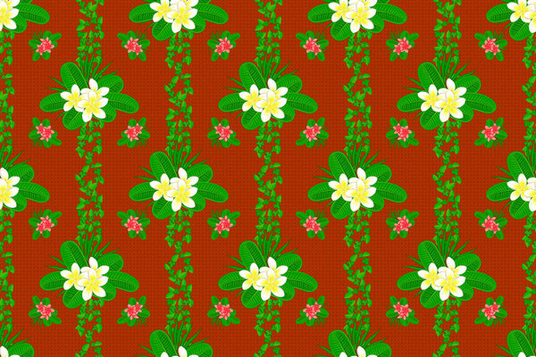 Цветочный узор без колючей проволоки с цветками и листьями сантехники оранжевого, зеленого и коричневого цветов
.