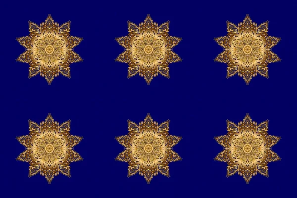 Goud Rond Ornament Patroon Een Blauwe Achtergrond Raster Mandala — Stockfoto