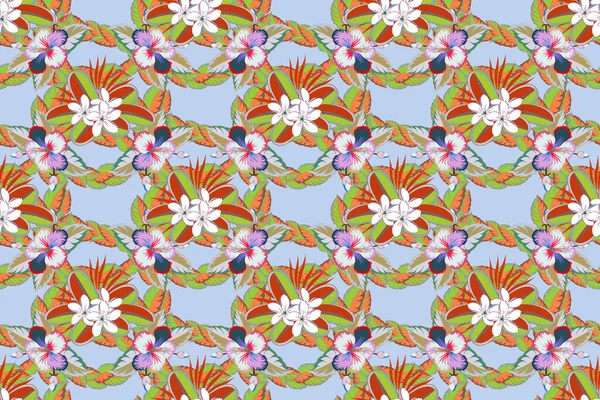 Watercolor Hand Painting Abstract Blue Orange Pink Flowers Seamless Pattern — Stock Photo, Image