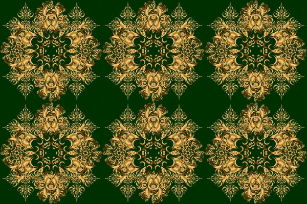 緑色の背景にダマスクシームレスなドアパターン ラスターイラスト — ストック写真
