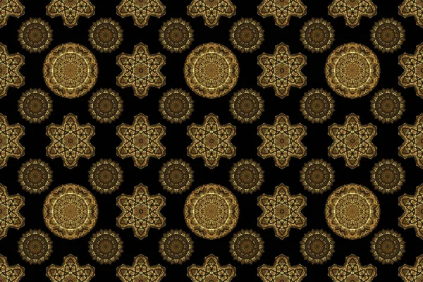 Nahtloses Muster Aus Rastergoldenen Elementen Auf Schwarzem Hintergrund — Stockfoto