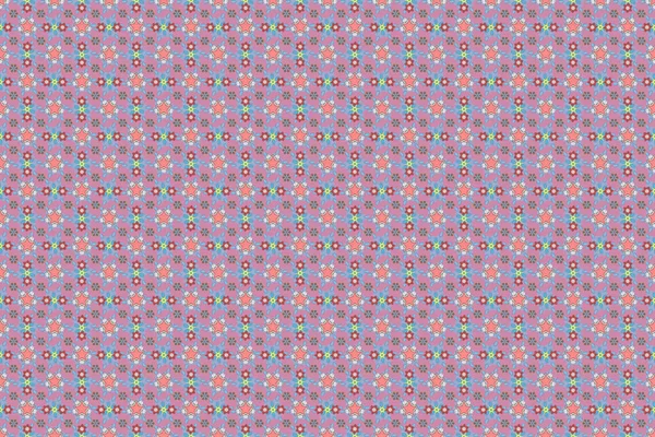 ピンク 青の色でかわいい花とシームレスなパターン ラスターイラスト — ストック写真