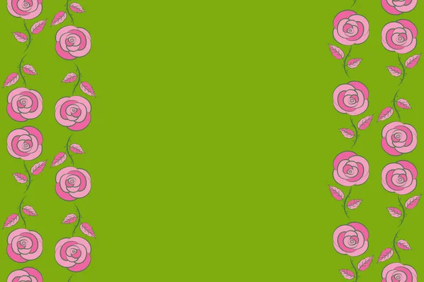 Seamless Floral Pattern Vertical Abstract Stylized Pink Gray Green Rose — Stock Photo, Image