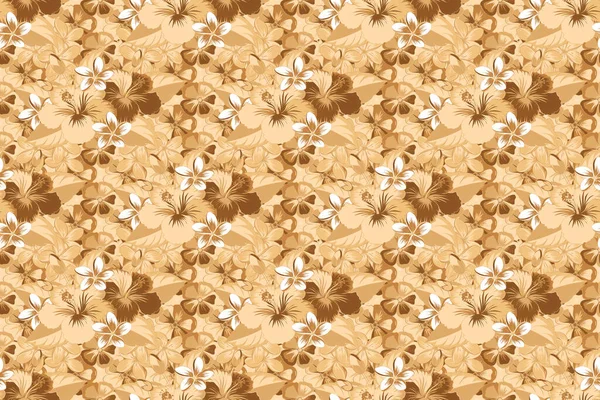 Floral Seamless Pattern Blooming Hibiscus Flowers Leaves Beige Brown Orange — Stock Photo, Image