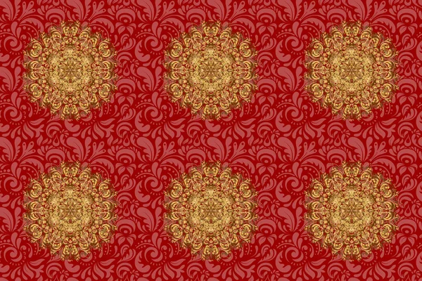 Gold Raster Mehndi Pattern Set Seamless Borders Red Background Traditional — Stock Photo, Image