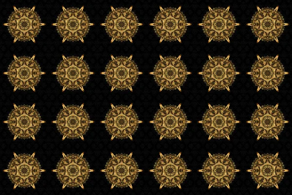 Mandala Dorado Dibujado Mano Sobre Fondo Negro Patrón Abstracto — Foto de Stock