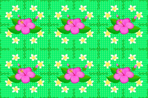 Rastrowa Ilustracja Płynny Wzór Uroczymi Kwiatami Zielonym Tle — Zdjęcie stockowe