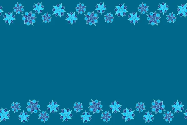 Trendy Horizontal Seamless Stlyized Pattern Stylized Hand Drawn Blue Flowers — Stock Photo, Image