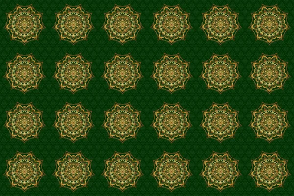 栅形几何圆环元件 伊斯兰教 阿拉伯语 印度宗教的精神和仪式象征 金曼陀罗绿色背景上的圆形饰物图案 东方主题 — 图库照片