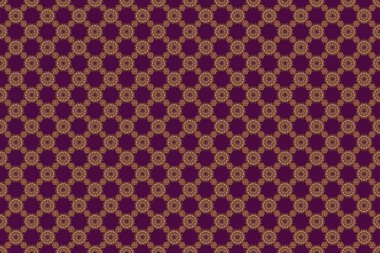 Mor bir arka planda kusursuz raster altın elementler deseni.