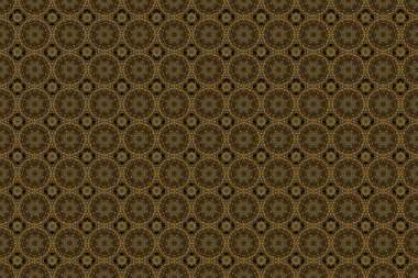 Siyah arkaplanda altın gibi parlak bir süs, pürüzsüz bir desen, soyut şekiller. Raster illüstrasyonu.