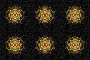 Siyah arka planda Raster altın mandala şekli. İzole edilmiş çiçek logosu. Gradyan premium logotype. Biyoloji, çevre şirketi veya kaplıca salonu için iş kimliği kavramı.