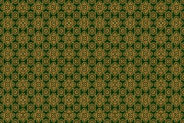 Klasik altın desenli, altın çiçekli süsleme brokar desenli, cam desenli, yeşil arka planda çiçeklerle süslenmiş altın metalli..