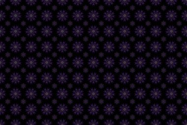 Yeni yıl kar tanesi. Düz kar karalama ikonları, kar taneleri mor, kahverengi ve menekşe renkli siluetler noel afişi için, kartlar. Siyah arkaplanda sevimli soyut dikişsiz kar taneleri raster tasarımı.