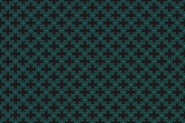 Raster illüstrasyonu. Siyah arka planda mavi ve gri elementlerle kusursuz bir desen. Noel kartları, dekorasyon, menüler, ağ, afişler ve şarap ve tatillerle ilgili tasarımlar için iyidir..