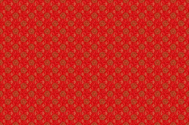 Kart, davetiye, düğün, ambalaj kağıdı için el çizimi desen. Pırıl pırıl altın şeritlerin kusursuz deseni, zikzak sembolü, dalgalı şerit, kırmızı üzerinde pürüzsüz desenli altın çizgiler..