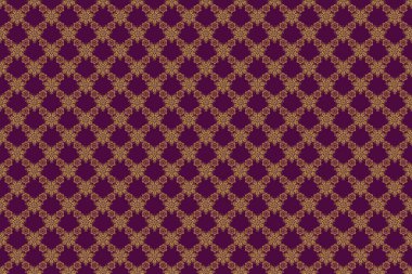 Altın pürüzsüz desen. Mor arka planda altın süslemeli Raster eskizi..