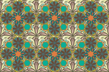 Çiçeklerin bej, kahverengi ve mavi renklerdeki kusursuz dokusu. Raster çizimi iç tasarım, baskı, web ve tekstil tasarımı için iyidir. Optik yanılsama.