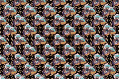 Turuncu, gri ve mor gelincikli kusursuz desen. Uçan turuncu, gri ve menekşe gelincikli soyut ve pürüzsüz bir arka plan. Raster illüstrasyonu.