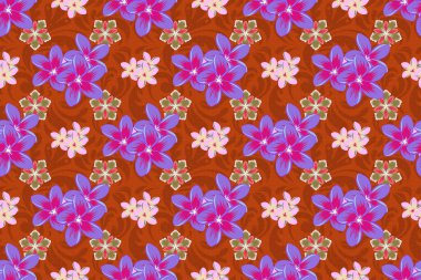 Mor ve pembe renklerde biçimlendirilmiş çiçeklerle kusursuz çiçek deseni..