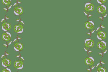 Kopya alanı olan klasik dikişsiz kalıp (metin için yer). El çizimi gül. Gül desenli çiçek deseni. Gri, kırmızı ve yeşil gül desenli. Dikey çizim.