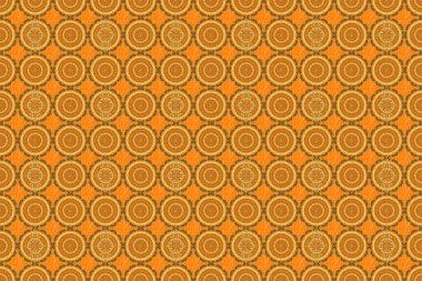 Kartlar için Raster eskizi, teşekkür mesajı, baskı. Turuncu bir arka planda tasarım şablonu için klasik dikişsiz sınır ve ızgara. Çiçekli altın elementlerle doğu tarzında kusursuz bir desen..