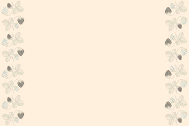 Suluboya gri ve bej renkli, dikişsiz çilek deseni. Fotokopi alanı olan çiçek kartı tasarımı (metin için). Gri ve bej renklerle soyut çilek ile el boyaması dikey çizim.