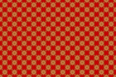 Kırmızı arkaplandaki altın doku. Altın süslemeli kusursuz desen.