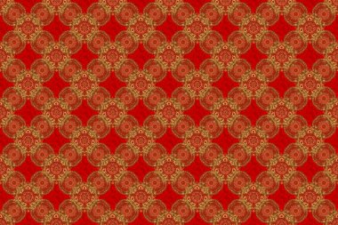 Kırmızı arka planda, altın rengi süslemeli, pürüzsüz bir desen..