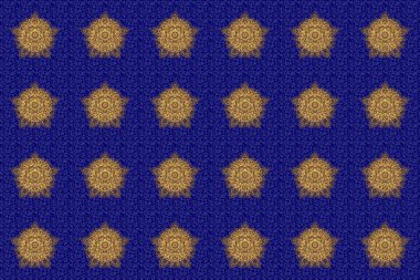 Raster altın monokrom tasarımı soyut mandala kutsal geometri illüstrasyon üçgeni mavi arka planda izole edilmiş Merkaba lotus daireleri..