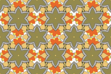 Sarı, turuncu ve gri tekrarlayan elementlerle kusursuz soyut doku. Zarif raster klasik kusursuz desen. Güzel iz..