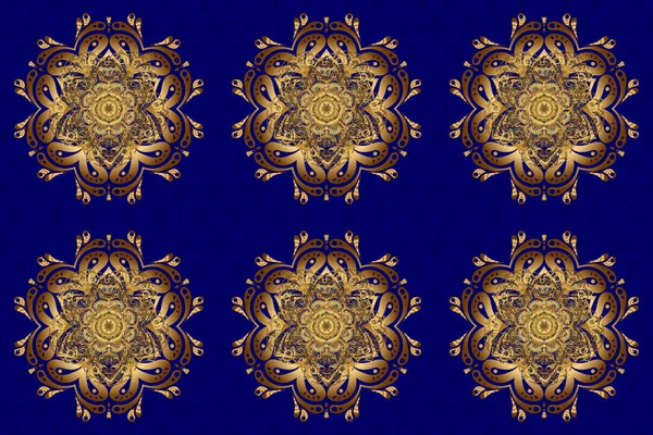Mandala Astratta Illustrazione Più Veloce Modello Orientale Dorato Sfondo Blu — Foto Stock