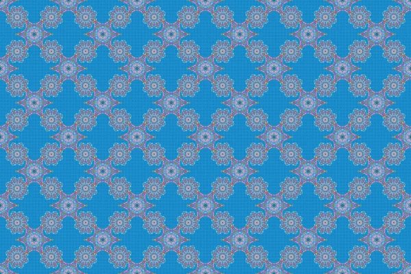 Raster illustration. Art deco style. Seamless pattern with bstract geometric modern elements. Shiny gray and blue backdrop. Polka dots, confetti.