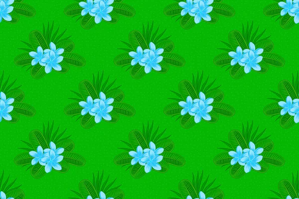 Raster Bezszwowy Wzór Tła Stylizowanymi Kwiatami Plumerii Liści Kolorach Niebieskim — Zdjęcie stockowe