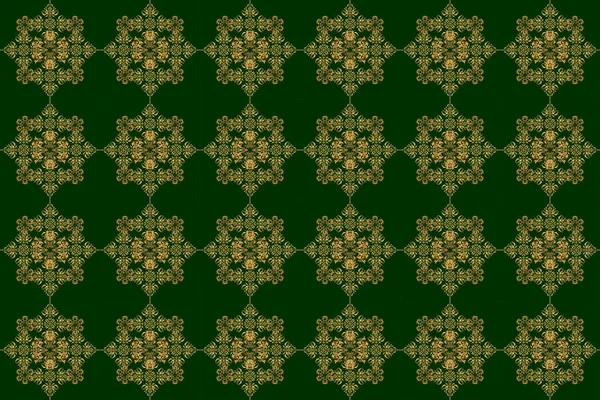 Raster Elements Templates Golden Green Colors Ornate Decor Seamless Pattern — Stock Photo, Image